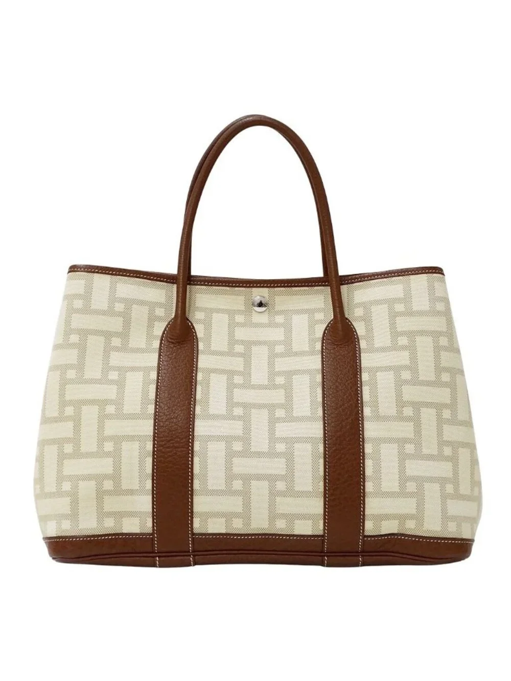 Hermes Tote Handbag Garden Party PM Twal Mosaic Brown Silver